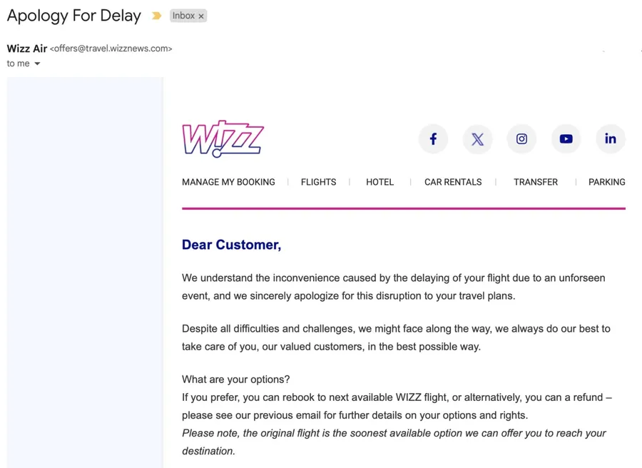 mail wizz intarziere zboruri